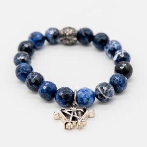 Blue gemstone beaded bracelet with charm.