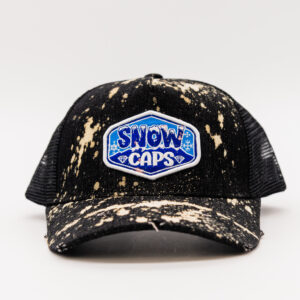 Black acid wash Snow Caps trucker hat.