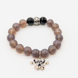 Grey agate beaded bracelet with charm.