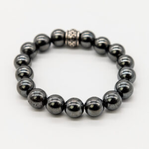Hematite beaded bracelet with silver clasp.
