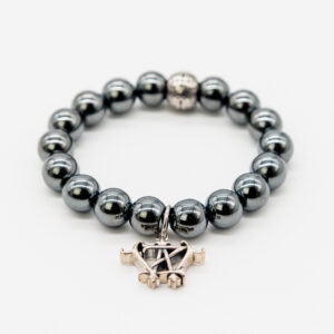 Hematite beaded bracelet with charm.